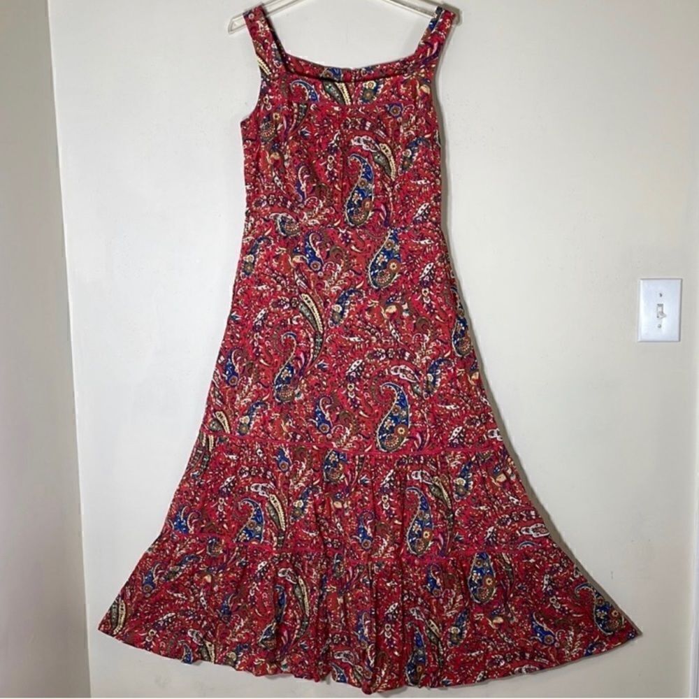 Talbots paisley floral a-line tiered prairie style maxi dress.